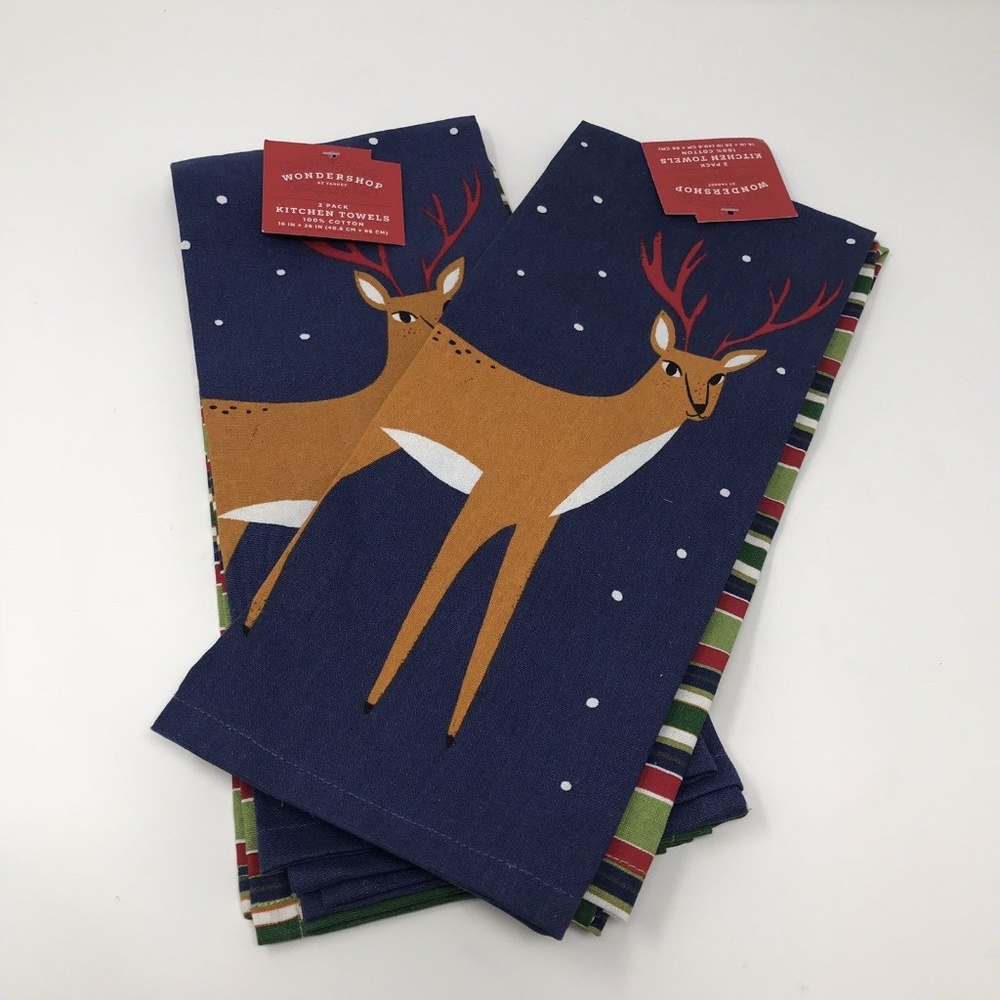 Holiday Reindeer Kitchen Towels 2pk Set/Lot of 2